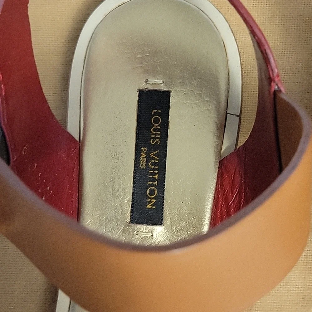 Louis Vuitton Red and Tan Leather Sandals - Picture 2 of 15
